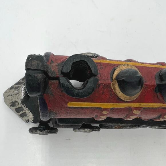 Vintage Cast Iron Toy Red/Black Train Steam Engine Locomotive 9"x2.5" - Picture 3 of 13